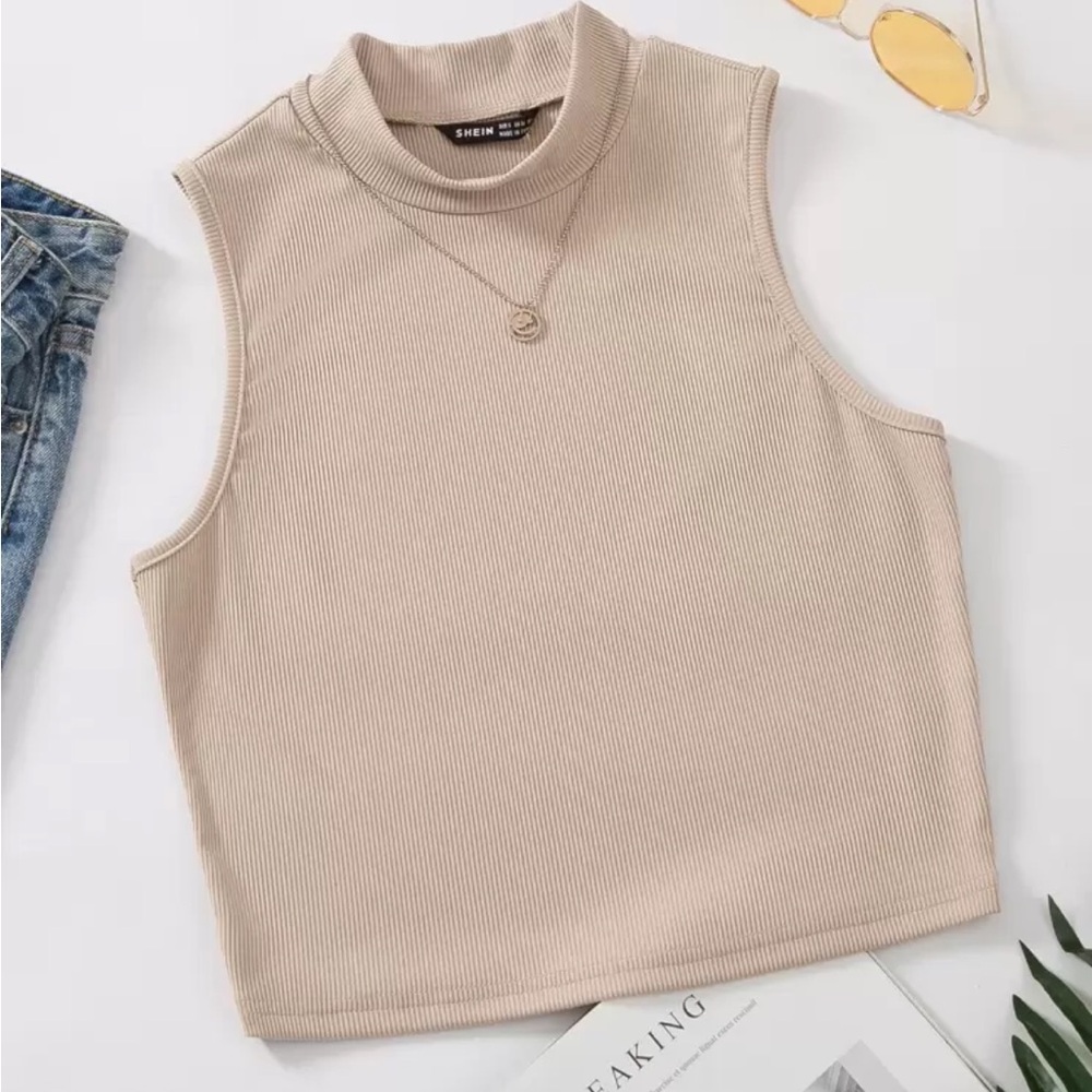 Sleeveless Ribbed Tan Top